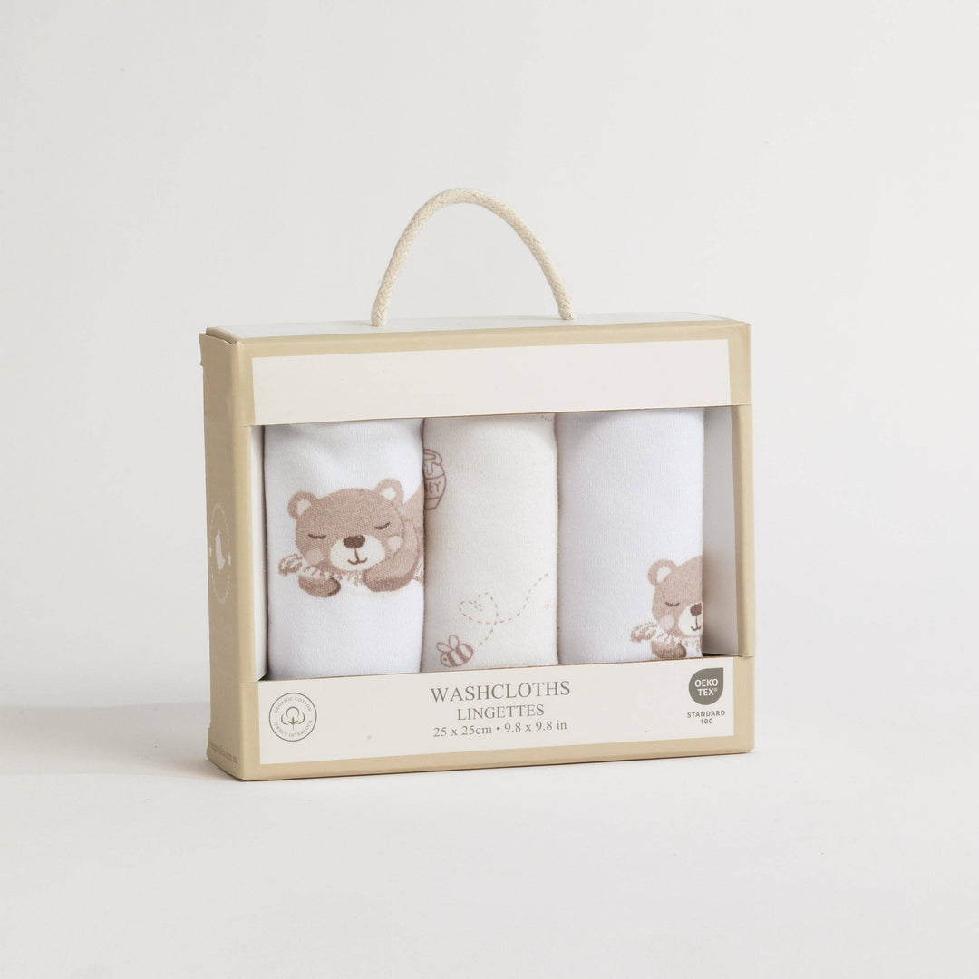 3 Pack Washcloths - Cuddly Bear