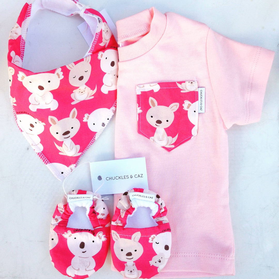 Pink Koala & Kangaroo Baby Booties