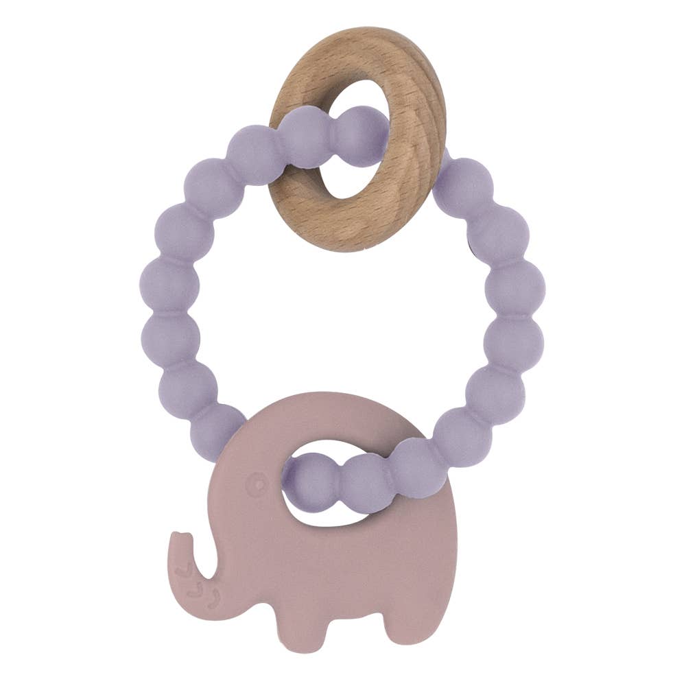 Silicone Elephant Teether with Wooden Ring - Lilac