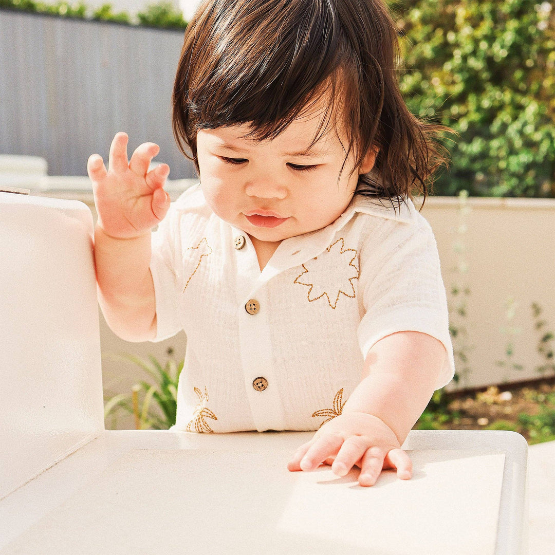 Woven Embroidered Short Sleeve Shirt - Coconut