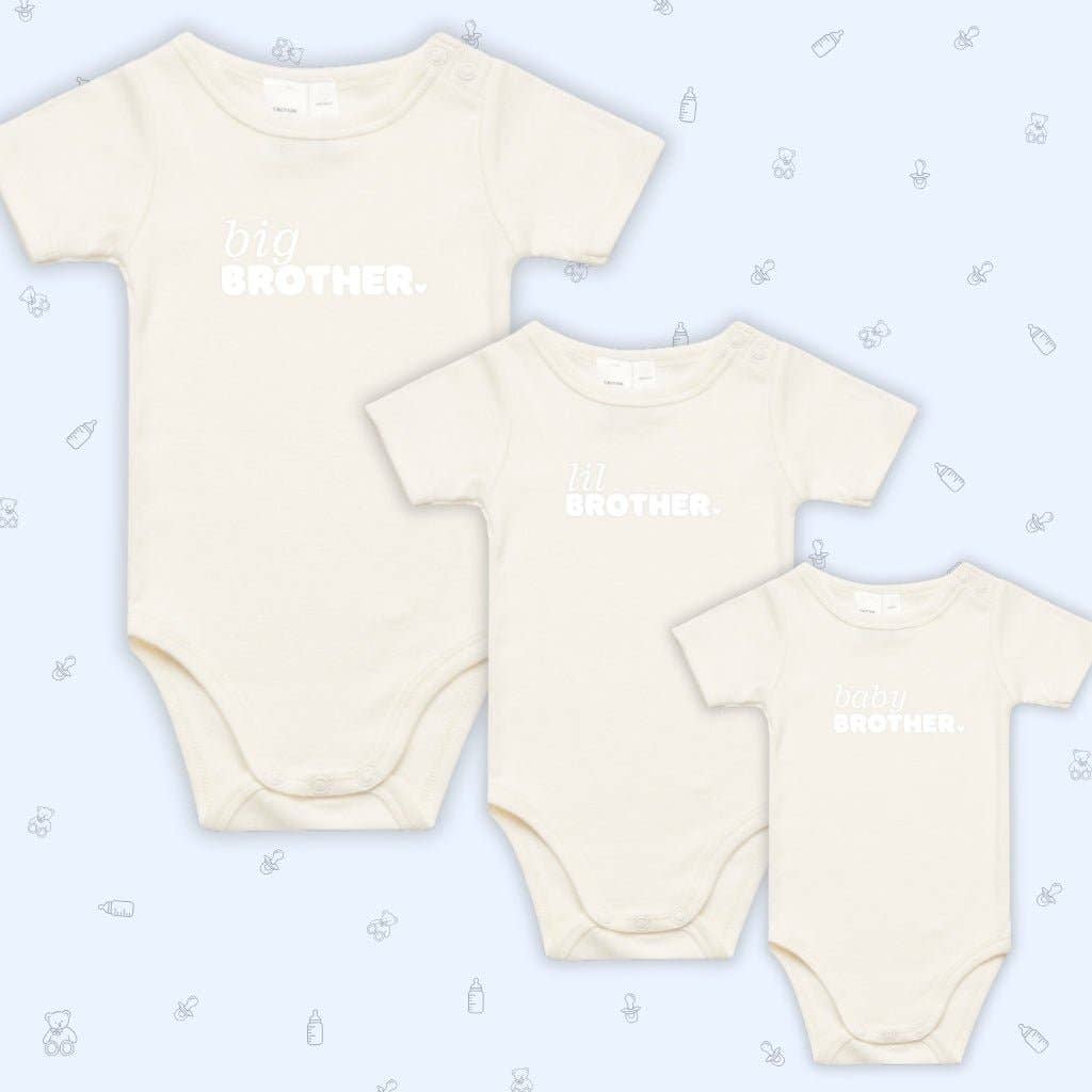 Infant Short Sleeve Romper - Baby Brother-  Natural