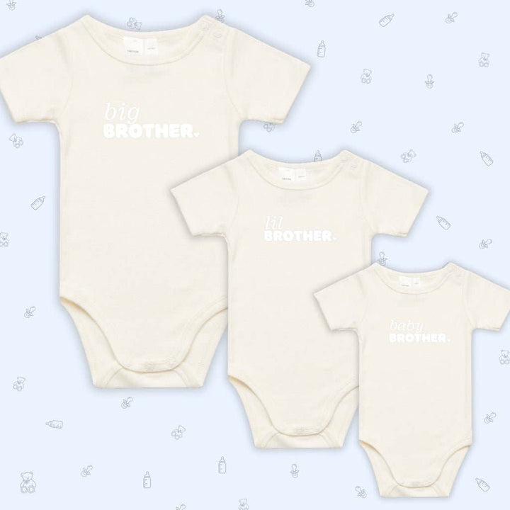 Infant Short Sleeve Romper - Baby Brother-  Natural