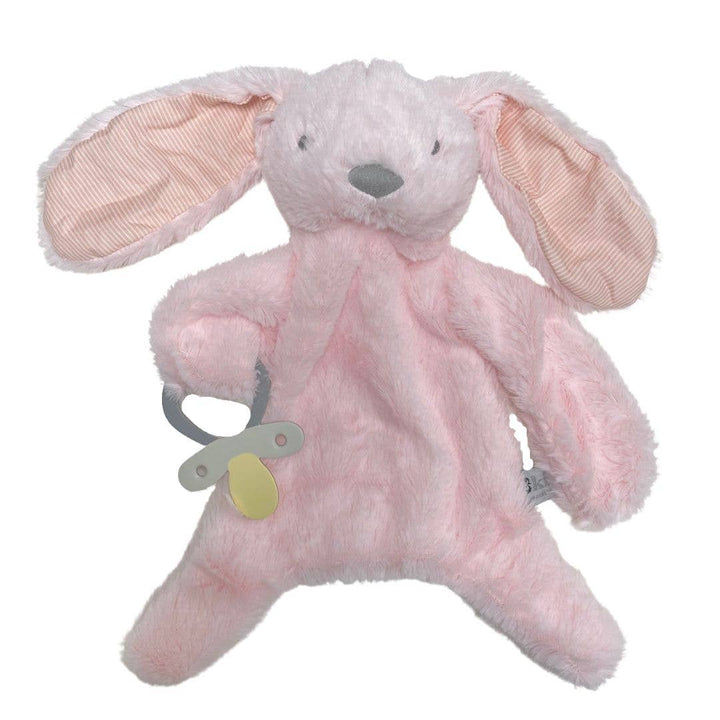 Bunny Comforter with Dummy Holder - Soft Pink - Stripe  ears - 30cm