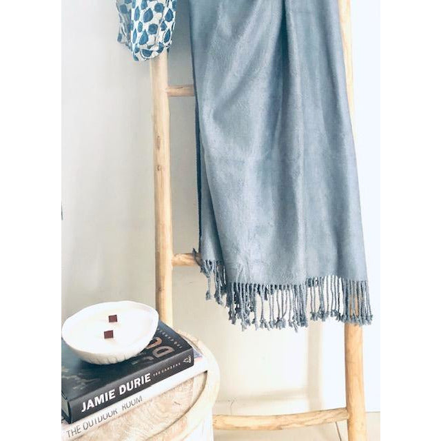 100% Bamboo luxury throw rug with fringe Bamboo Rain - light Blue Grey noosabedbodybaby